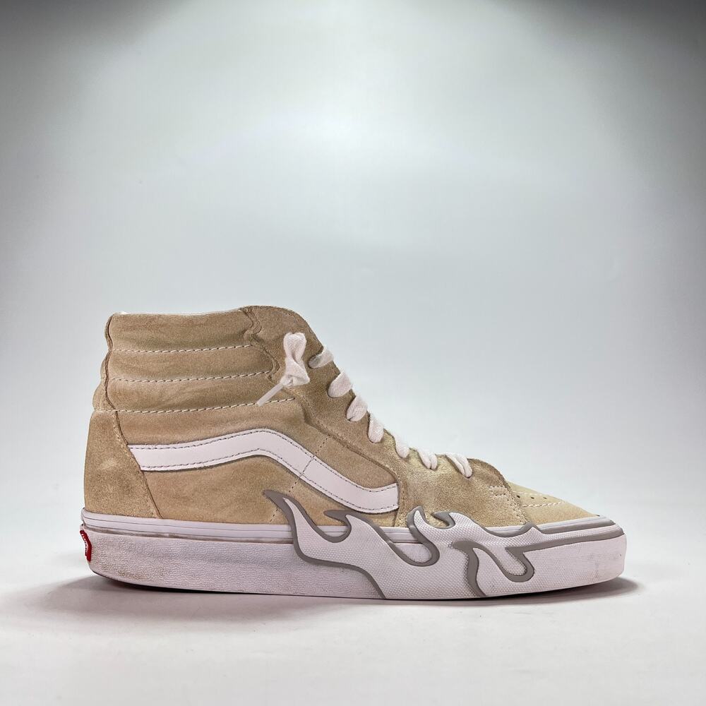 Vans Sk8-Hi Flame Beige White Suede High Top Skate Shoes 507452 Men's Size 9.5
